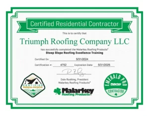 Malarkey Certified Residential Contractor Certificate for Triumph Roofing